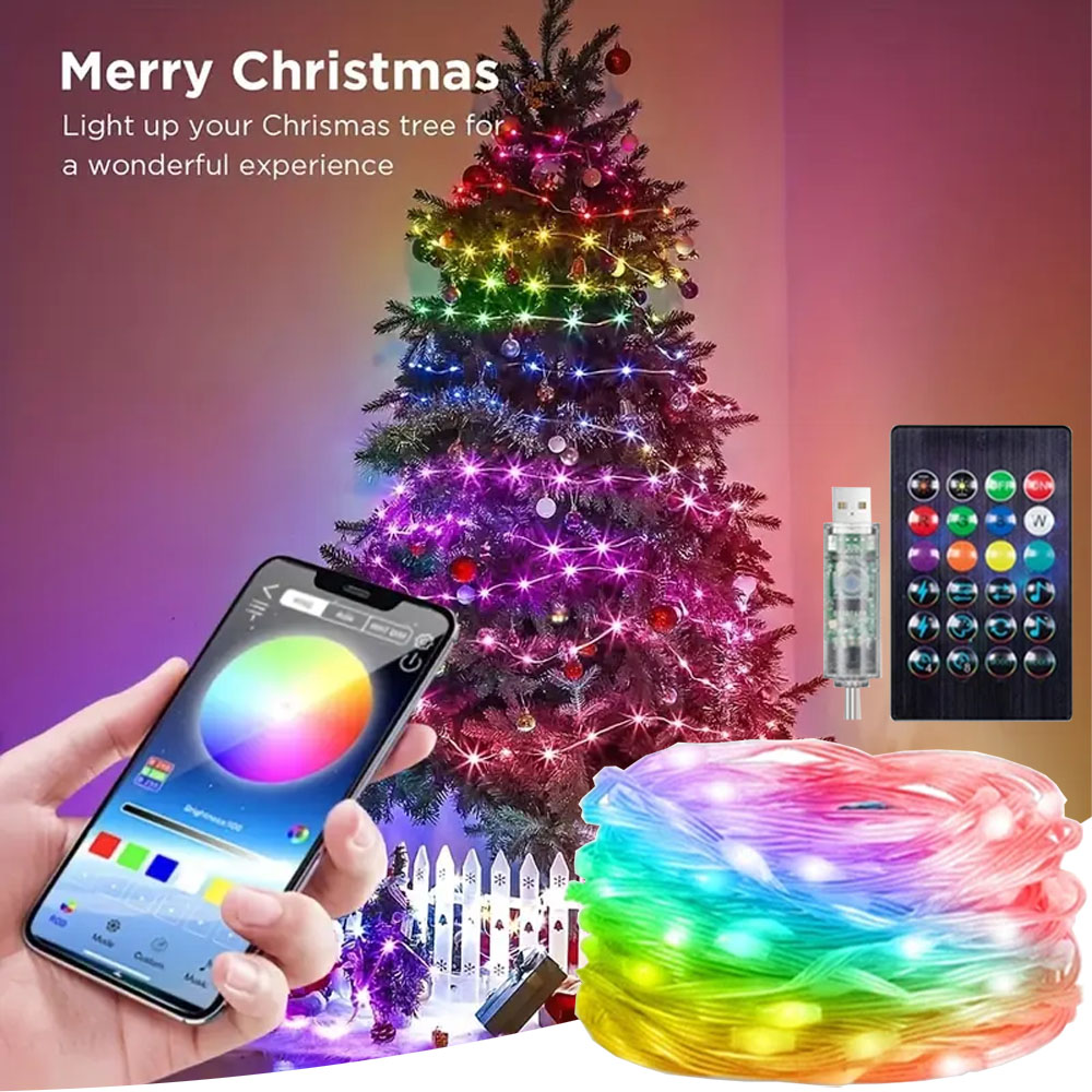 Smart Garden Festoon Lights - RGBICスマートストリングライト USB電源 Bluetoothリモコン付き クリスマスフェアリーライト フェストゥーン、結婚式、庭、部屋の装飾に