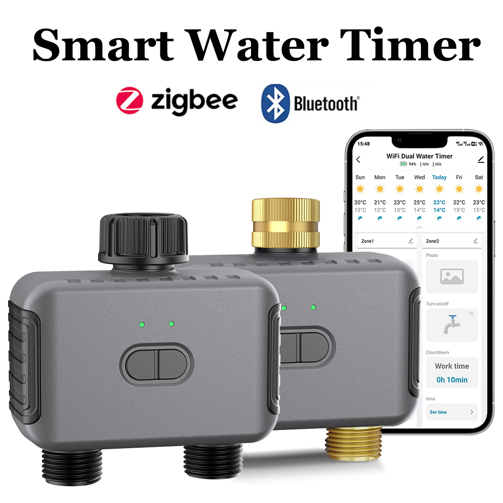 Smart Garden Irrigation System - Tuya スマートウォータータイマー Zigbee/BT 自動灌漑コントローラー 2 出口スプリンクラー庭の散水システムサポート