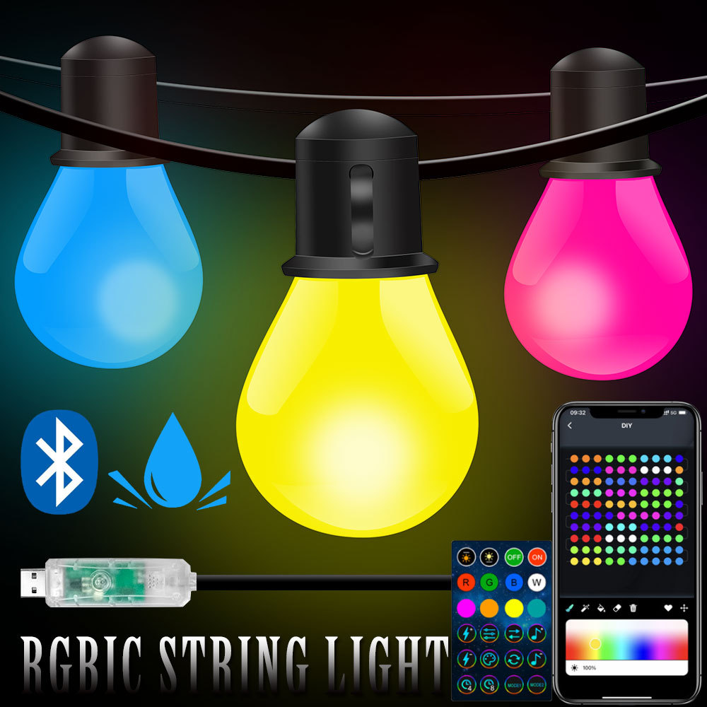 Smart Garden Festoon Lights - スマートWIFIとBluetooth G40 LED電球ストリングライト 15M/30M USB フェスティバルライト