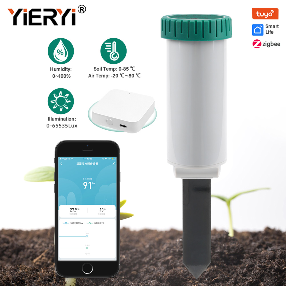 Smart Zigbee Garden Light - Yieryi Tuya Zigbee ワイヤレス土壌センサー 温度湿度光度計 IP67
