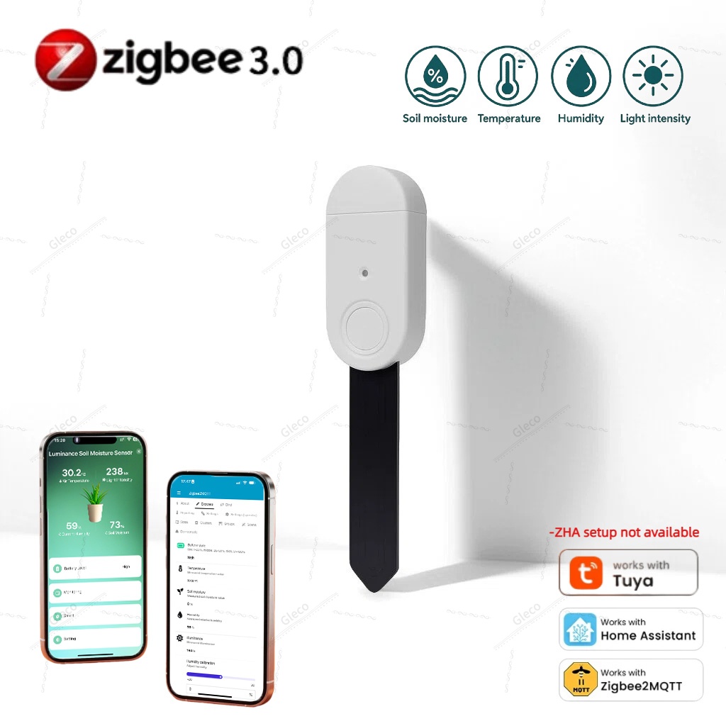 Smart Zigbee Garden Light - 4in1 Zigbee 土壌水分温度湿度センサー、光検出機能付き、庭の灌漑用、Tuya Smart Life &