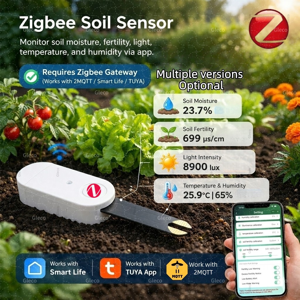 Smart Zigbee Garden Light - Zigbee 土壌水分温度湿度センサー光肥沃度テスターメーターオプション 2MQTT & Tuya スマートライフバージョン庭用