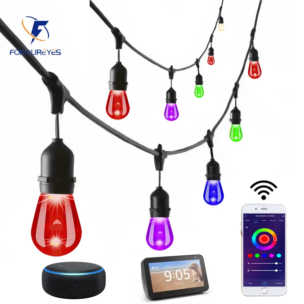 Smart Garden Festoon Lights - 接続されたLEDストリングライト10m,20m,30m,商業品質,防水,屋外用,rgb,s14,wifi,tuya,庭,結婚式の装飾