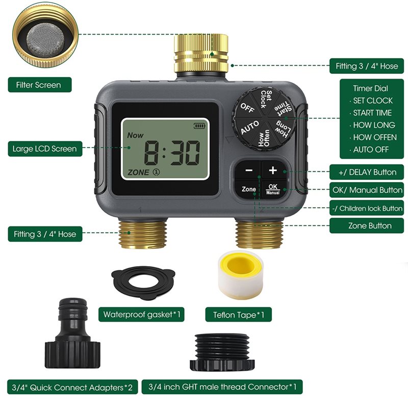 AY14 - デュアルアウトレット自動灌漑タイマー ガーデン - Smart Garden Irrigation System のレビューと価格